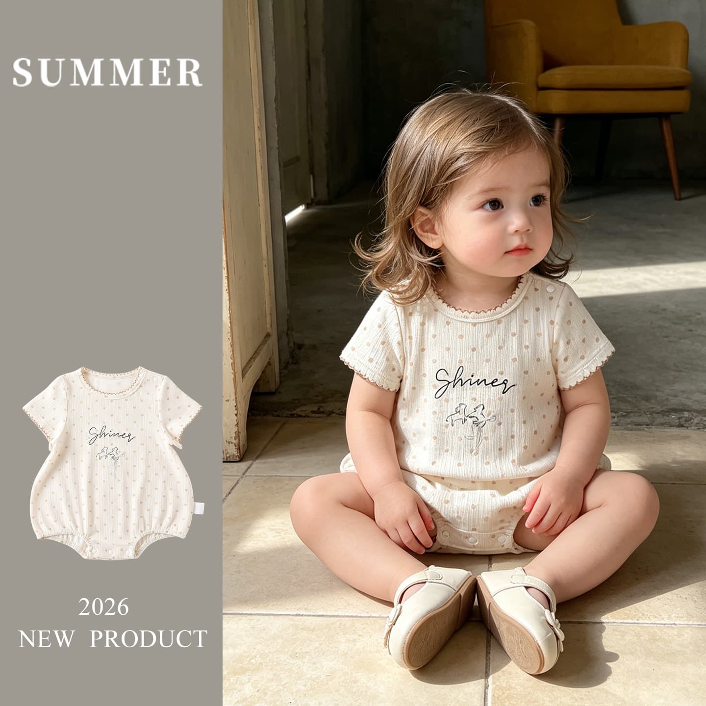 Baby Summer Romper Jumpsuit for Girls, Sweet and Stylish Full Moon 100 Days Princess Bodysuit with Diaper Cover