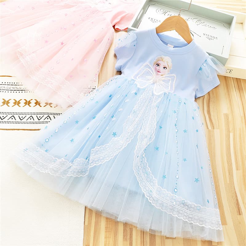Elsa Princess Dress for Girls 2026 Summer New Korean Style Elsa Dress Children's Baby Mesh Skirt Trendy Cotton