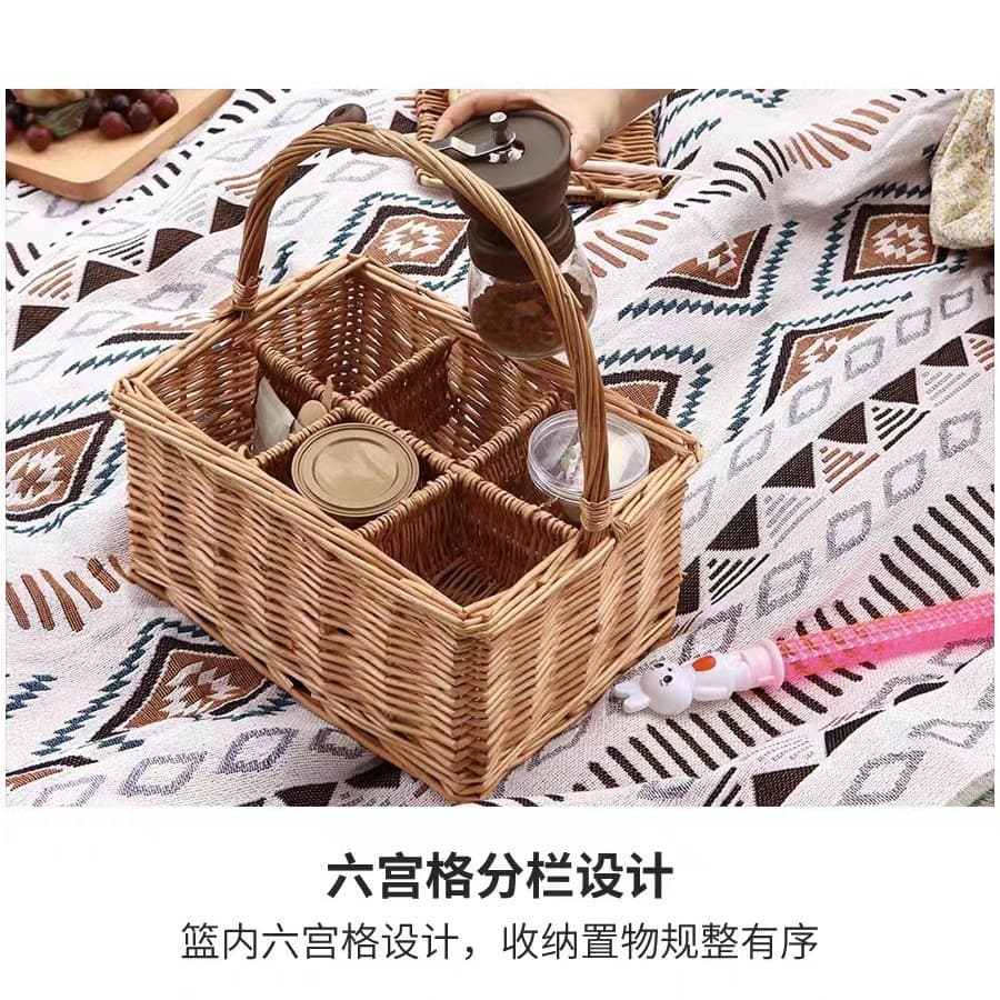 2023 Bestselling Country Style Instagram-Style Six-Grid Handheld Picnic Basket for Spring Outings, Picnics, Outdoor Camping, and Picnics