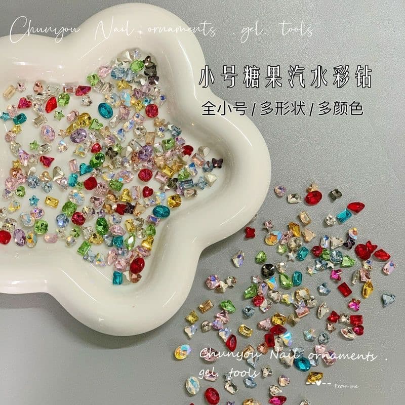 New small point bottom diamond dopamine candy color manicure special-shaped diamond color love diamond nail diamond jewelry