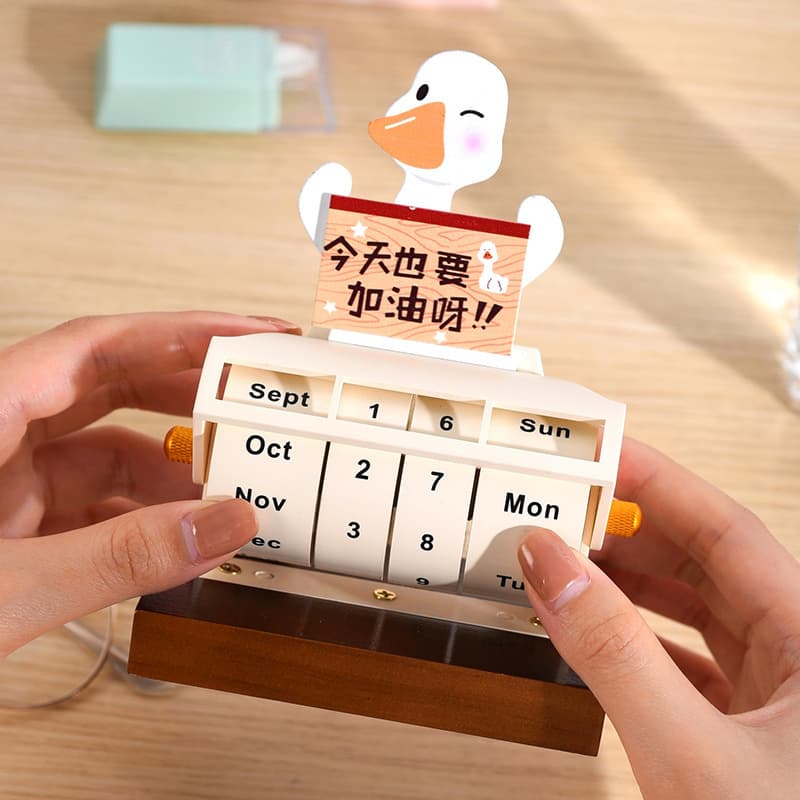 Rotating Perpetual Calendar Creative Cartoon Desktop Ornament 2026 Cheer-Up Duck Reminder Card Calendar Mini Rotating Desk Calendar
