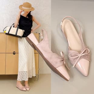 French Gentle Style Bow Pointed Toe Sandals Women Summer New Fashion Comfortable for Dresses Pointed Toe Elegant Flats