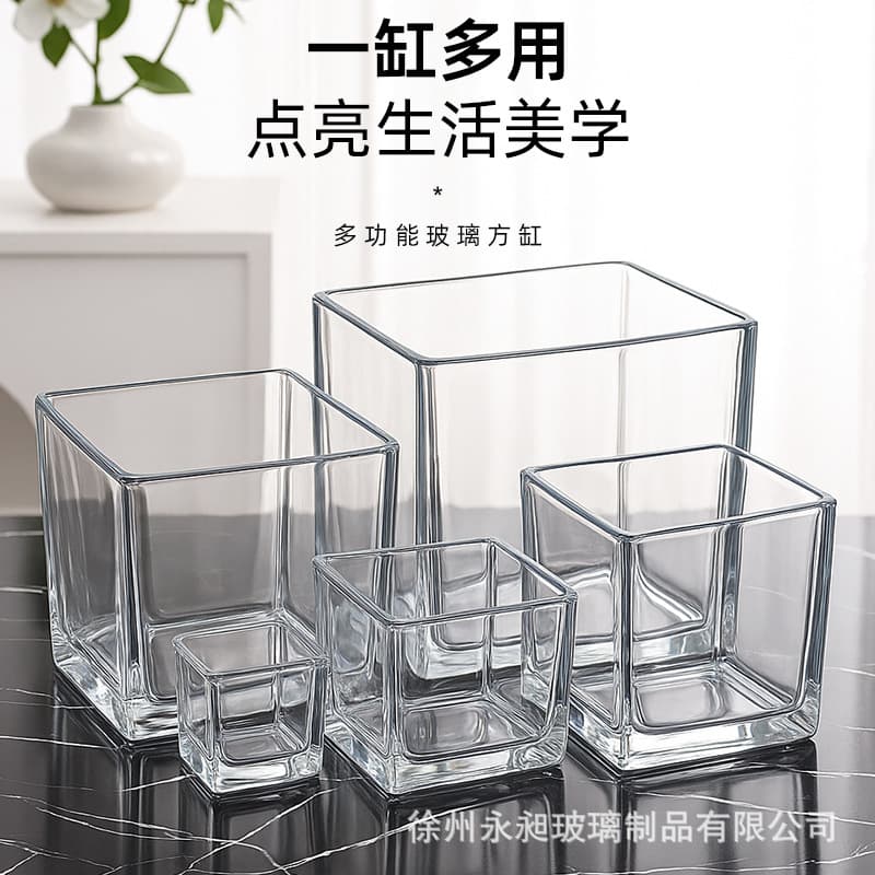 Wholesale Glass Aromatherapy Candle Cup Square Transparent Candle Holder Decoration Flower Arrangement Hydroponic Vase Small Medium Large Fish Tank