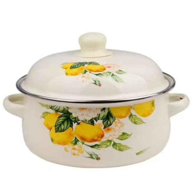 Thickened 16-20cm 3-Piece Enamel Soup Pot, Flat-Bottom Stockpot, Enamel Cast Iron Stew Pot, Noodle Pot, Hot Pot, Induction Cooker Compatible