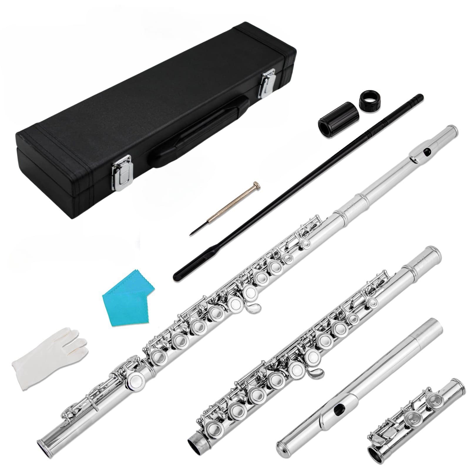 Factory Direct Sales Multi-Color Optional 16-Hole/Key C-Tone Nickel-Plated Flute Plus E-Key Silver-Plated Colorful Flute Wooden Box