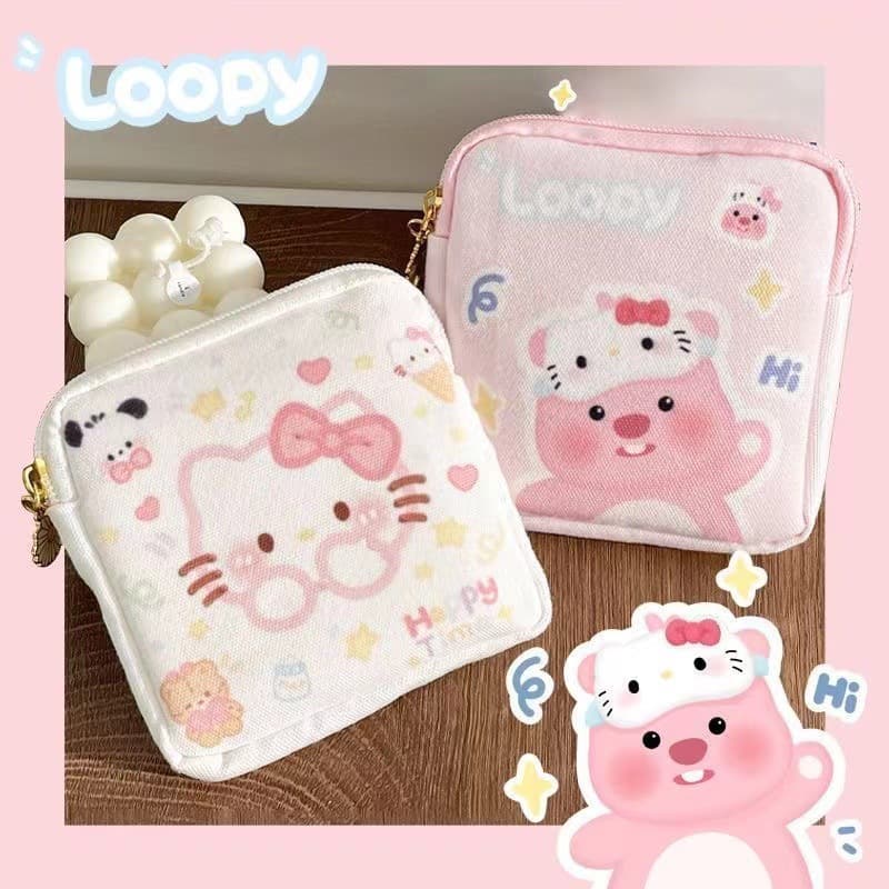 Cartoon sanitary napkin storage bag, menstrual bag, small and portable cute girl canvas bag, oil painting KT
