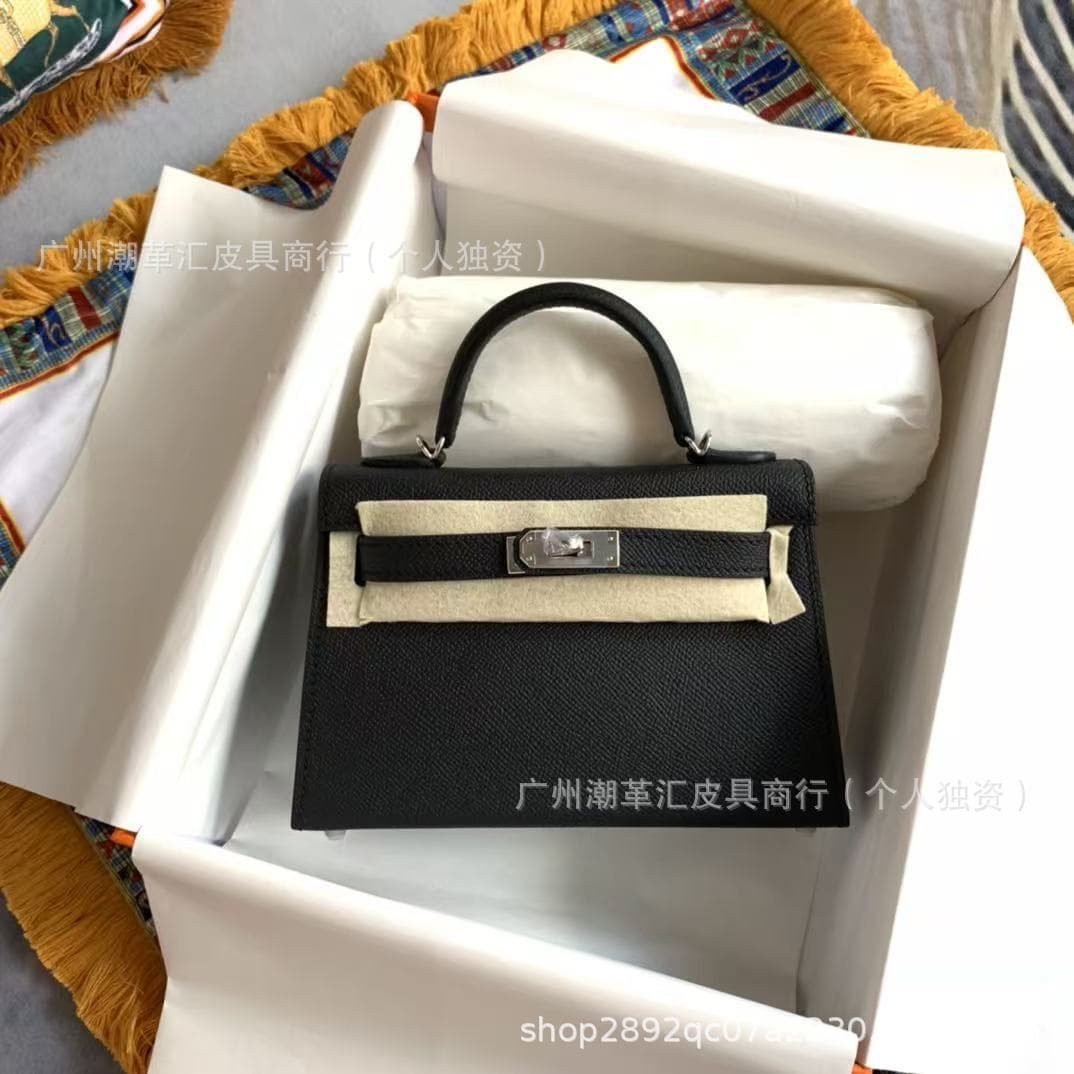 Handcrafted Waxed Thread Genuine Leather Women's Bag Epsom Leather Kelly Bag Mini Palm Grain Handbag Shoulder Crossbody Bag