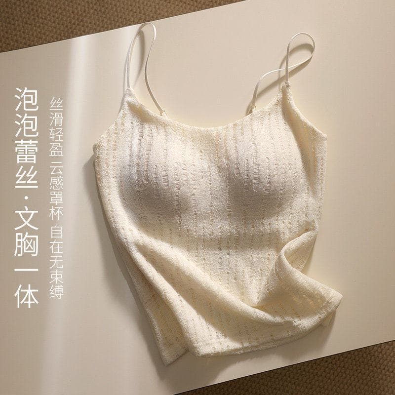 Linen Style Camisole Vest with Lace Bra for Women, Thin Strap Strapless Bra, Modal with Padded Cups, Backless Inner Bra