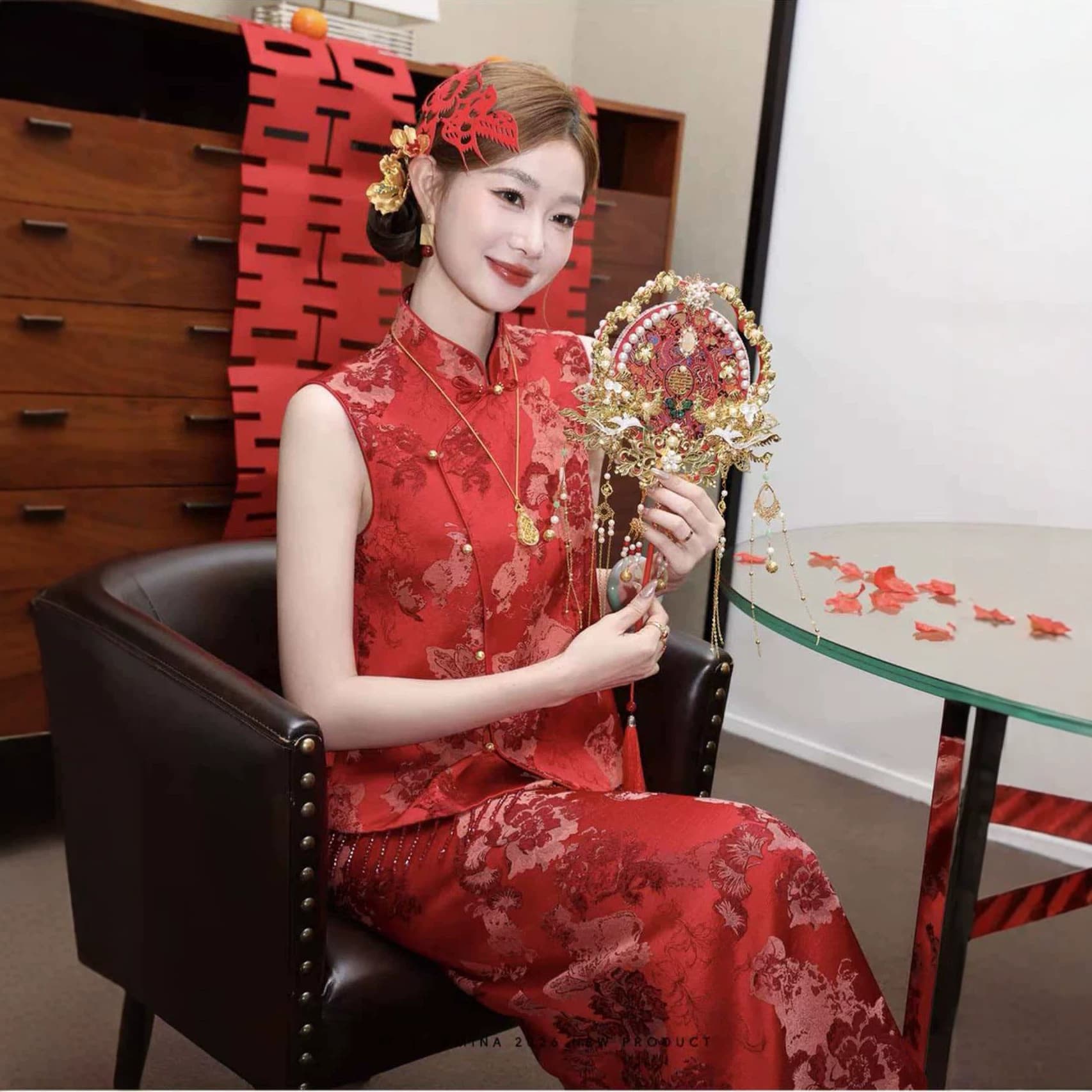 New Chinese Style Women's Set 2026 New Summer Jacquard Vest Top and Skirt Two-Piece Set Toast Dress Morning Robe Gown