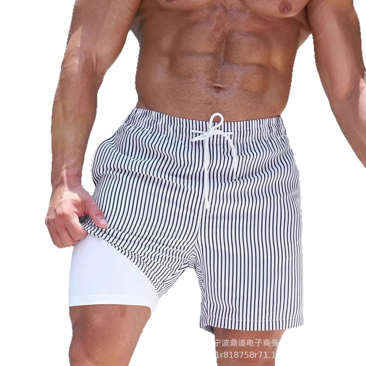 2026 European and American Men's Double-Layer Beach Shorts Casual Shorts Fashionable Loose Fit