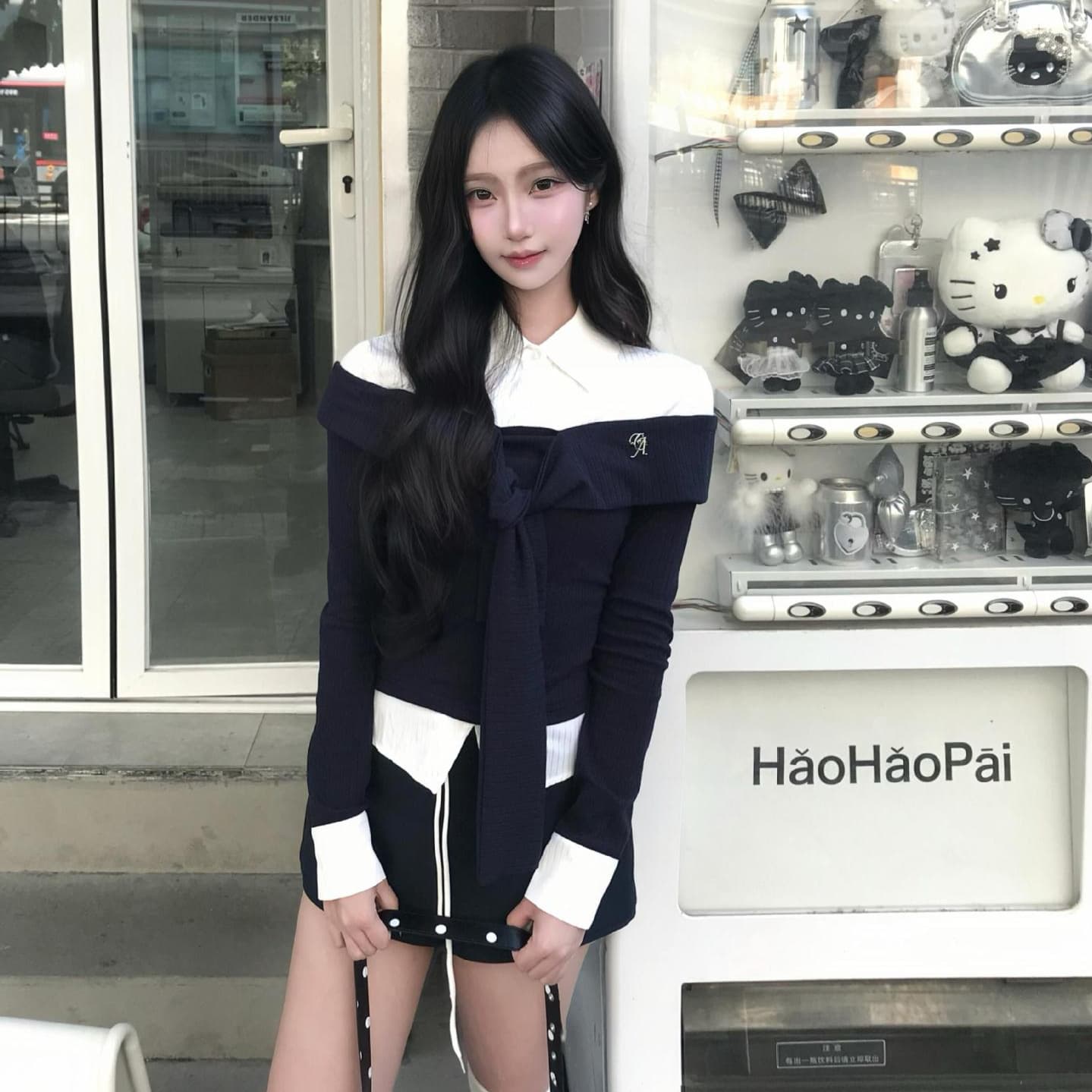 French polo collar long-sleeve inner layer women's top, early spring Korean-style designed slim fit faux two-piece top