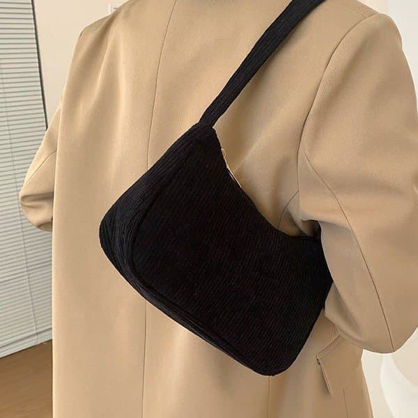 2024 Autumn/Winter New Style Handheld Small Square Bag, Plush Shoulder Bag, Fashion Retro Corduroy Underarm Baguette Bag, Handbag
