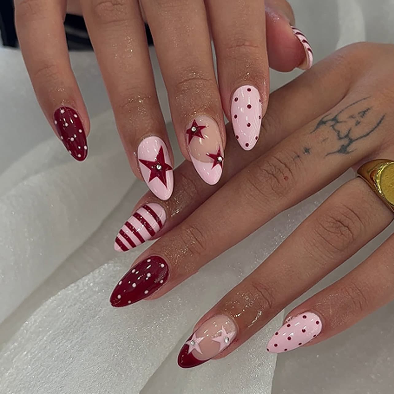 Lefan Nail Art Dot Polka French Wearable Almond Nails Star Stripe Rhinestone Export Fake Nails Nail Tips