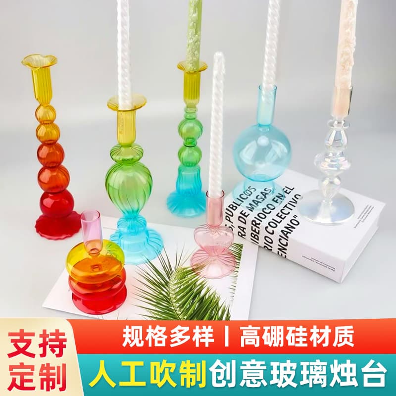 Colorful European wedding glass candlestick craft spray color table wedding finished product wedding crafts hotel painted flowers