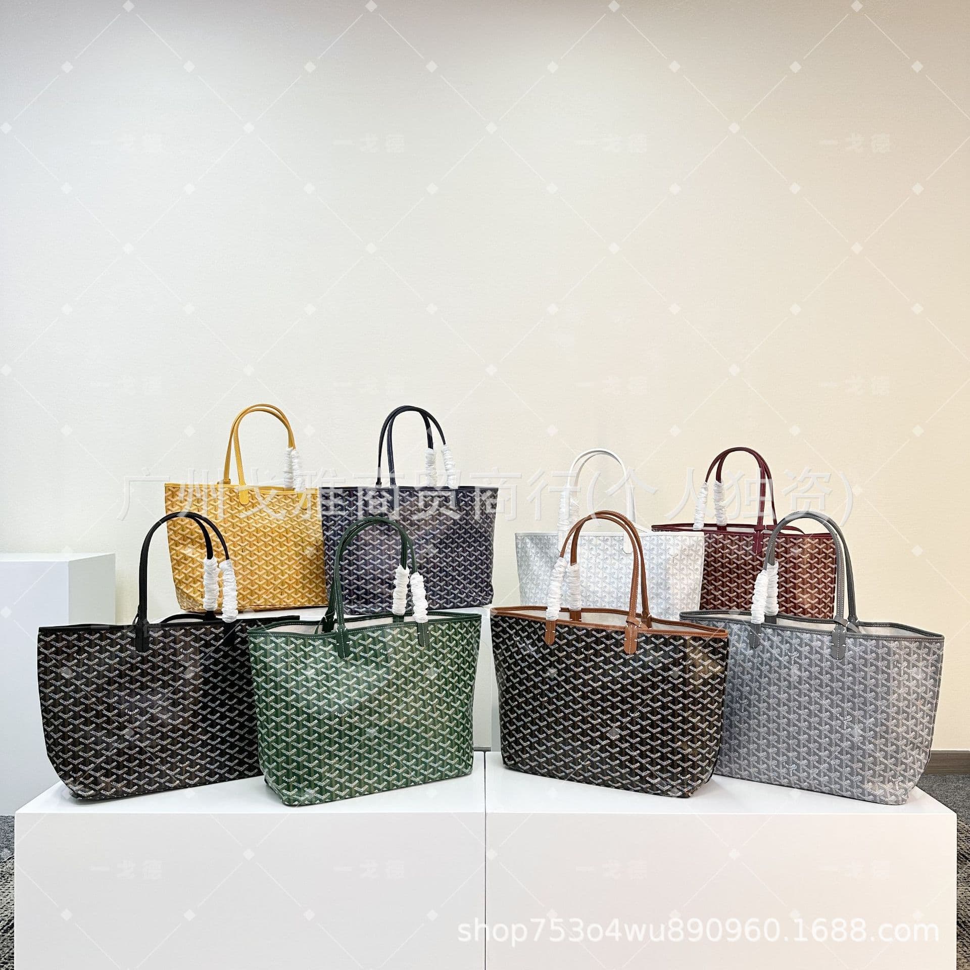Goyard Tote Bag Dog Tooth Print Single Shoulder Handbag Large Capacity Mother-Child Canvas Bag Women's Retro