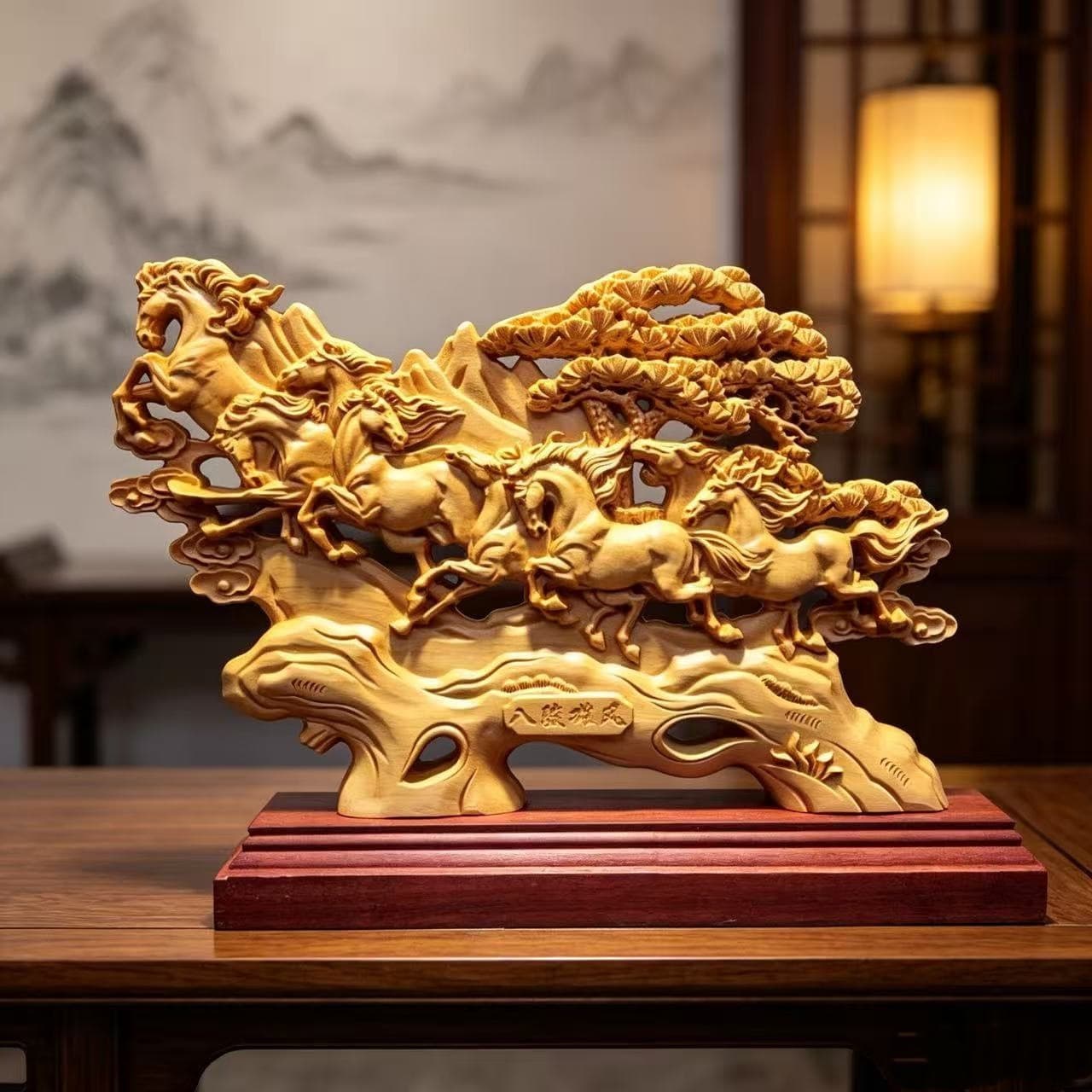 Thuja wood carving dragon and horse spirit home office ornaments housewarming and opening will be successful every year and there will be more than one dragon fish every year