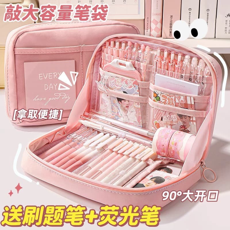 12-Layer Large Capacity Pencil Case Simple Design Canvas School Supplies Box for Junior High Students Pencil Holder with High Ae
