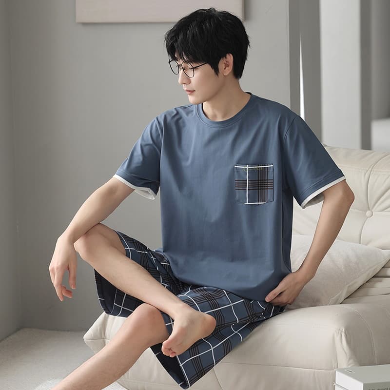 Ying Zitong summer pure cotton pajamas men's casual home short-sleeved shorts two-piece suit live broadcast group purchase home clothes