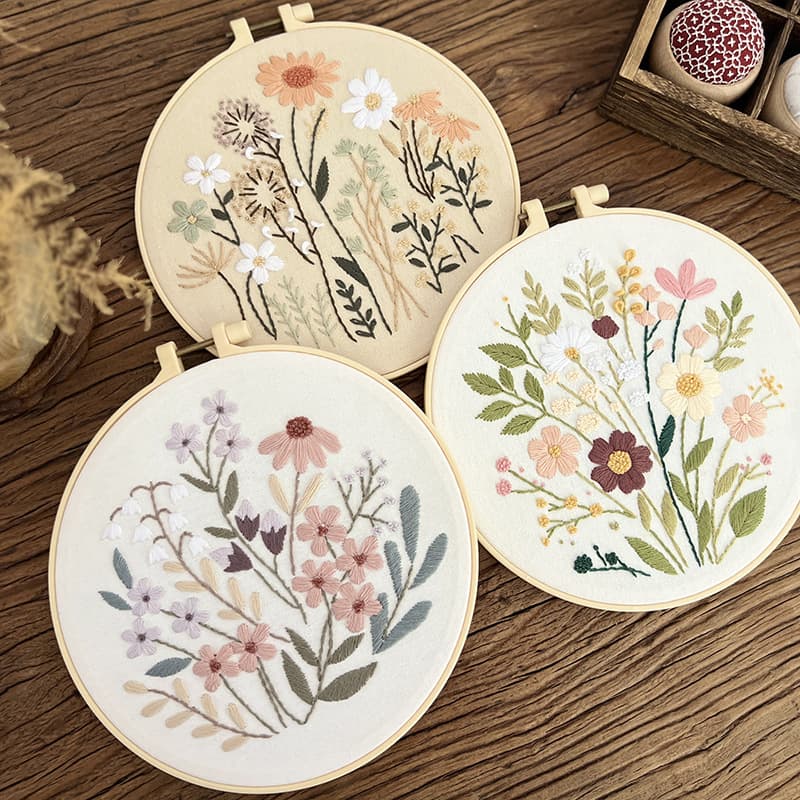 Gentle Forest Daisy Embroidery Material Pack Beginner's Handmade Embroidery Kit Round Embroidered Flower Hanging Picture