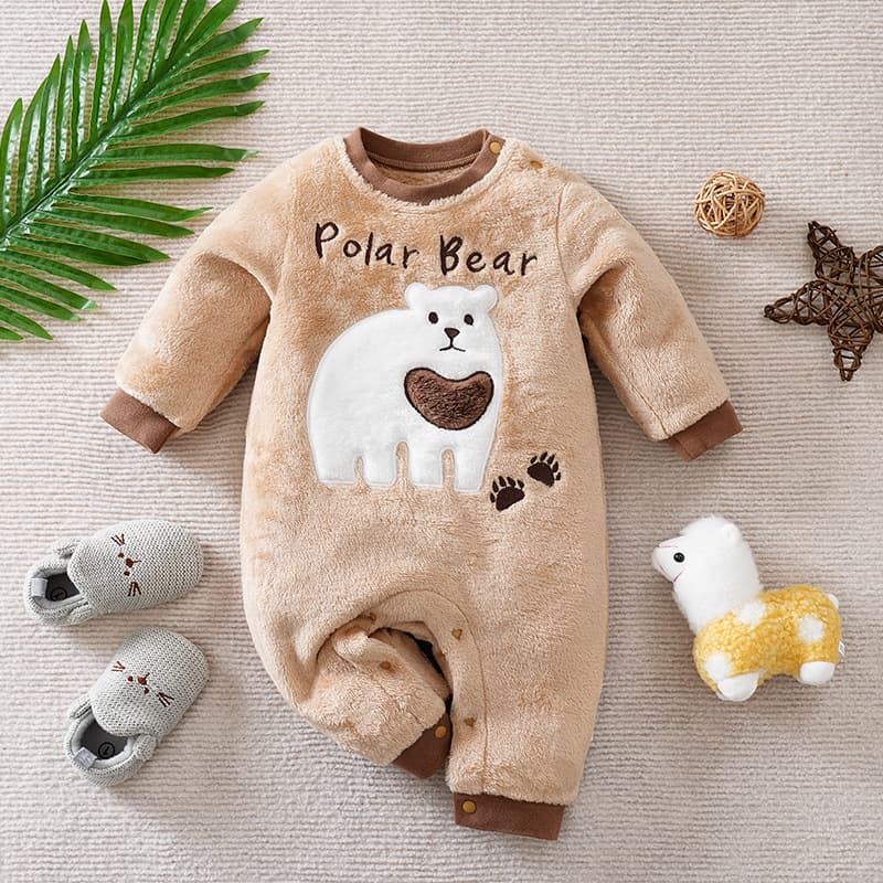 Winter Plush Baby Romper Warm Long Sleeve Unisex Infant Onesie Cute Animal Coral Fleece Crawling Suit