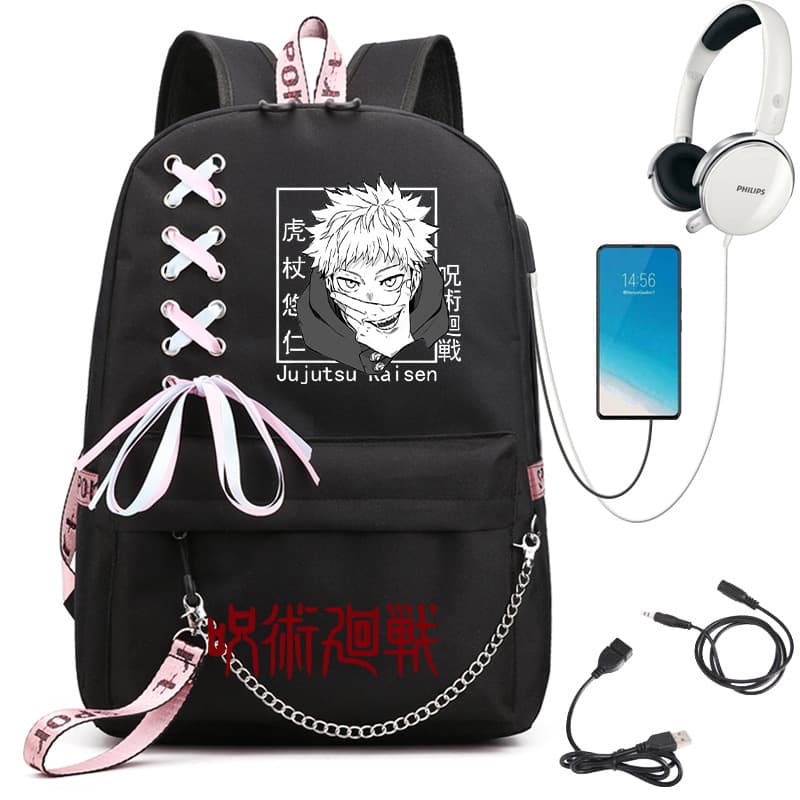 Jujutsu Kaisen Anime School Backpack with Chain Strap Large Capacity Oxford Cloth Middle School Outdoor Shoulder Bag