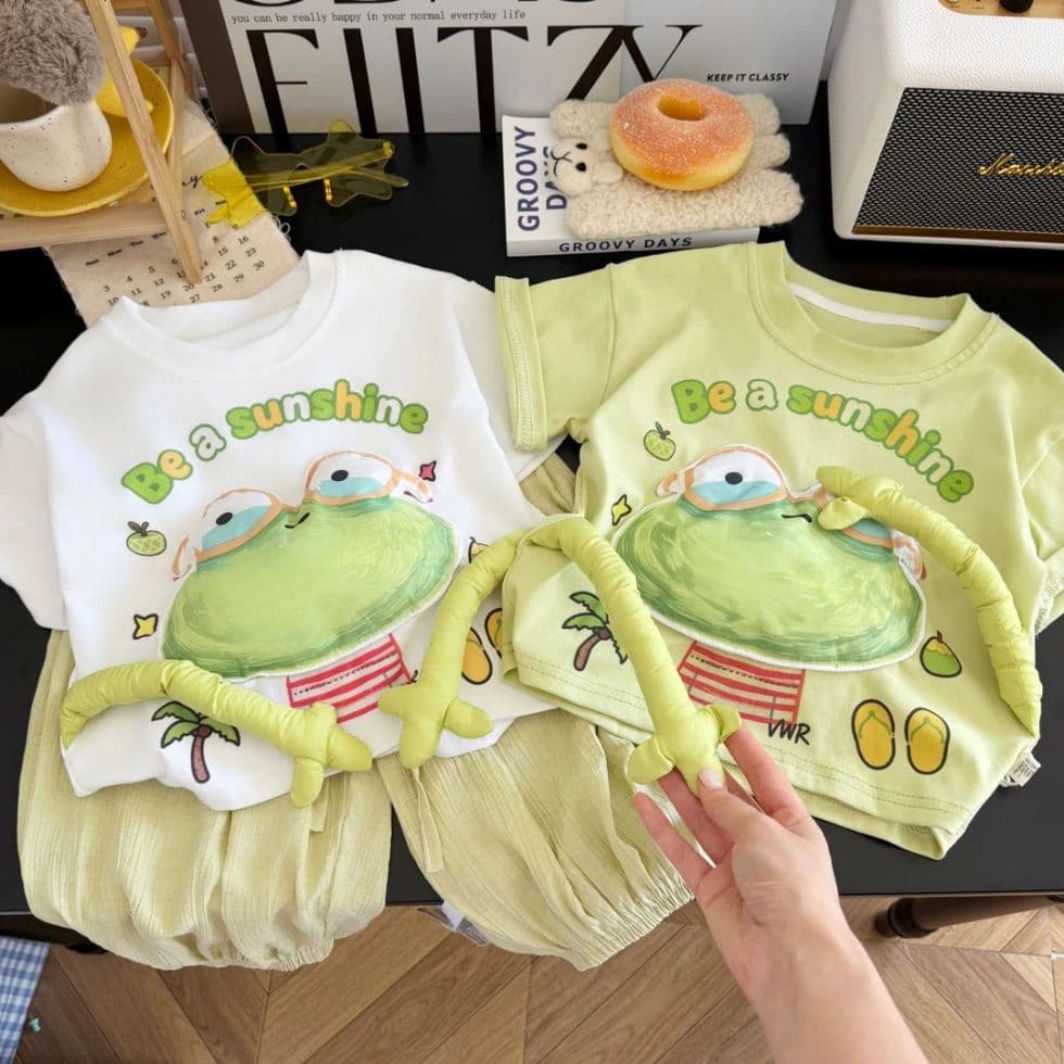 Magnetic Little Frog Kids Parent-Child Matching 100% Cotton Short Sleeve Summer Top New Loose Korean Style Cartoon Casual Shirt