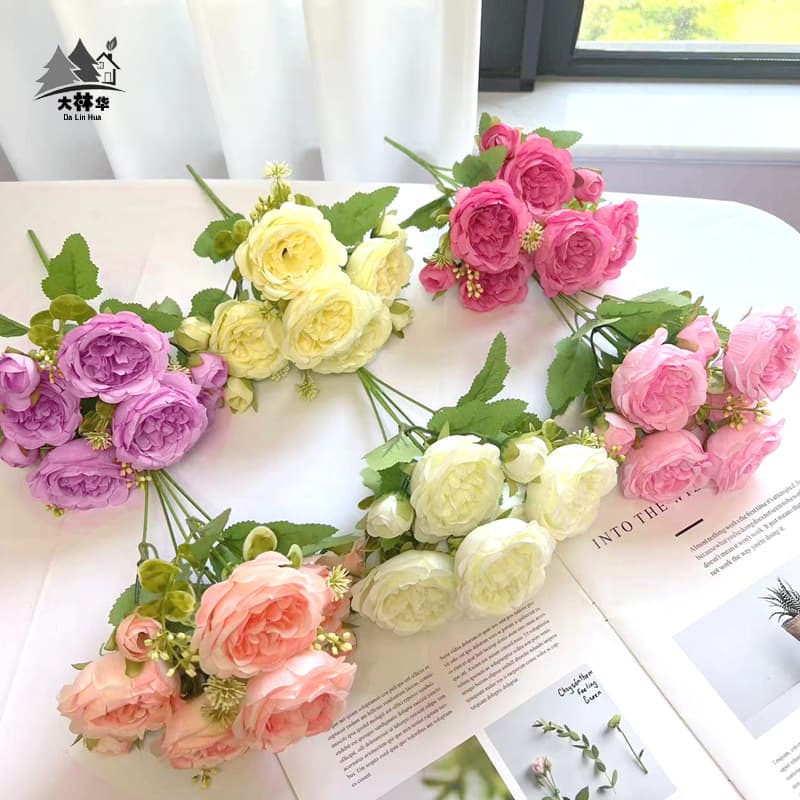 Simulated 5-head roses Korean-style bouquet Persian peonies simulated flowers home wedding rose bouquet decoration