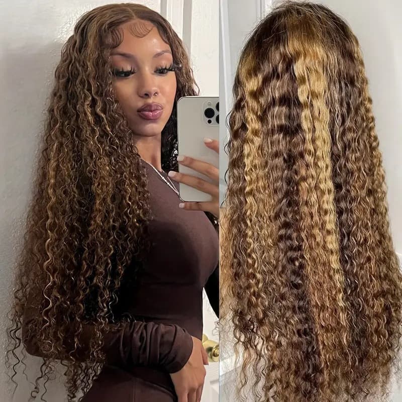 Cross-border European and American Fashion Piano Color Wig Hot Selling Front Lace Highlight Small Curl Tube Explosion Curly Full Wig