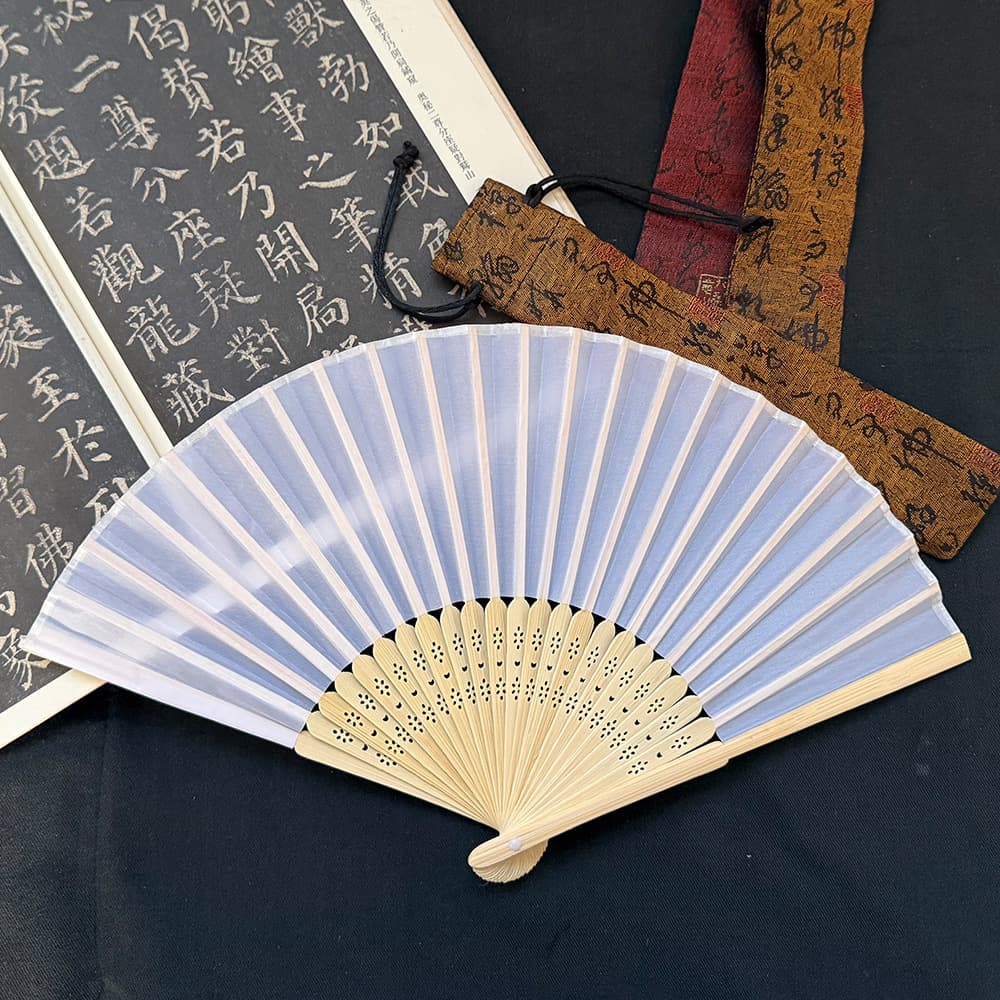 In Stock 6-Inch Wedding Fan Bamboo Ribbon Fabric Fan Small Silk Fan Wedding Return Gift DIY Creation Blank Fan