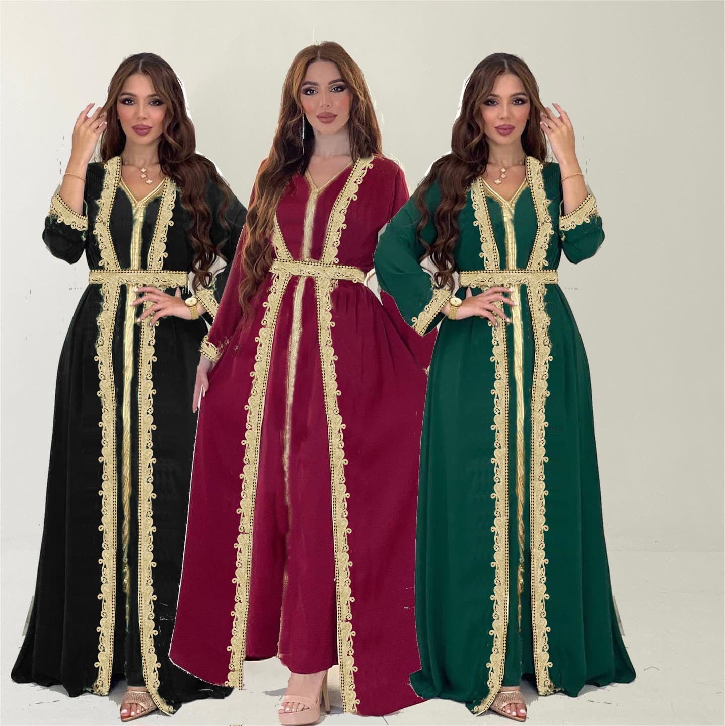 Cross-border Women's Clothing Wholesale Long Sleeve Long Dress Two-Piece Set Export Dress EU Size Modest Traditional Caftan