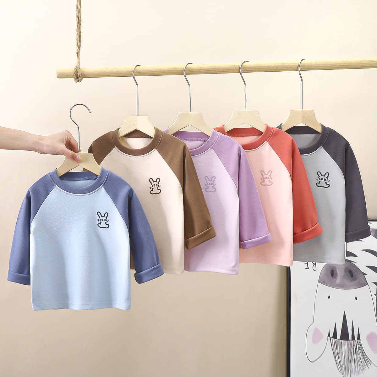 Children's woolen top, new autumn and winter style, long-sleeved base layer, solid color autumn clothes for boys and girls, thermal underwear T-shirt for medium and large children