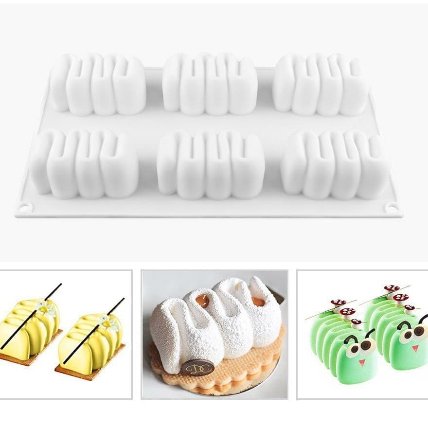 In Stock 6-Caterpillar Mold 3D Cream Squeeze Mousse Cake Mold Food-Grade Silicone Mold