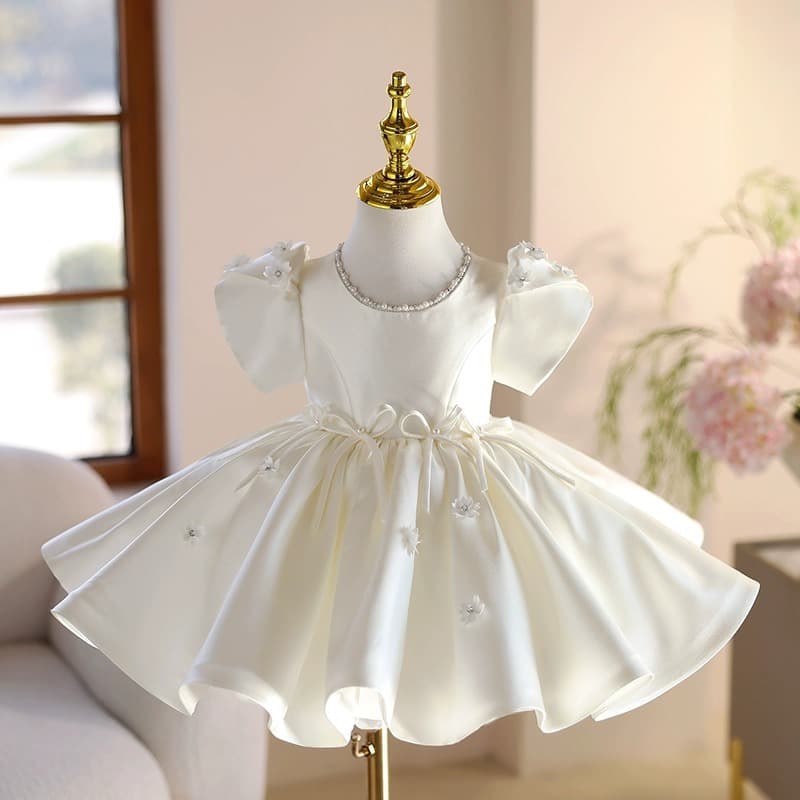 Korean Style Children's Formal Dress 2026 New Little Girl White Birthday Princess Dress Piano Performance Stage Outfit Flower Girl