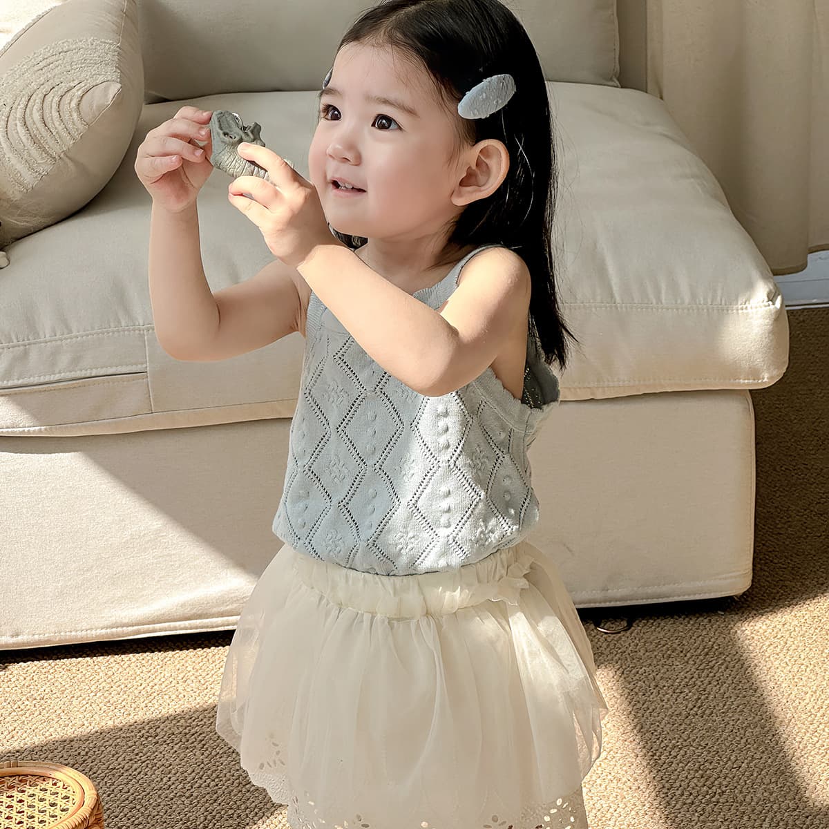 Baby girl knitted camisole skirt suit summer new fashionable baby sweet two-piece outing skirt