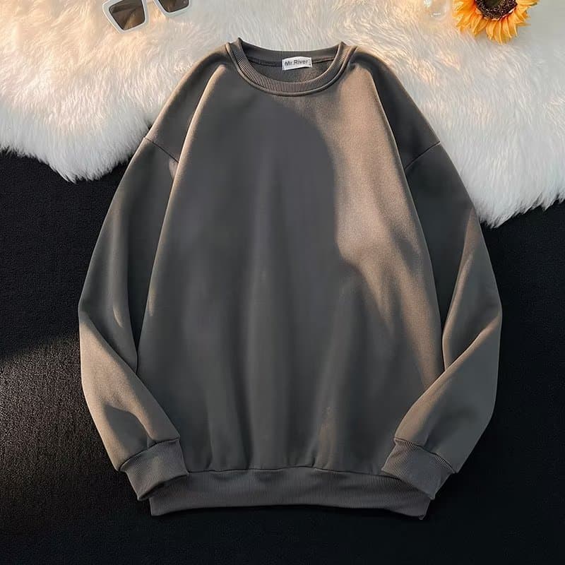 Solid Color Oversized Hoodie Long Sleeve Sweatshirt for Men Autumn Winter Streetwear Trendy Casual Round Neck Top