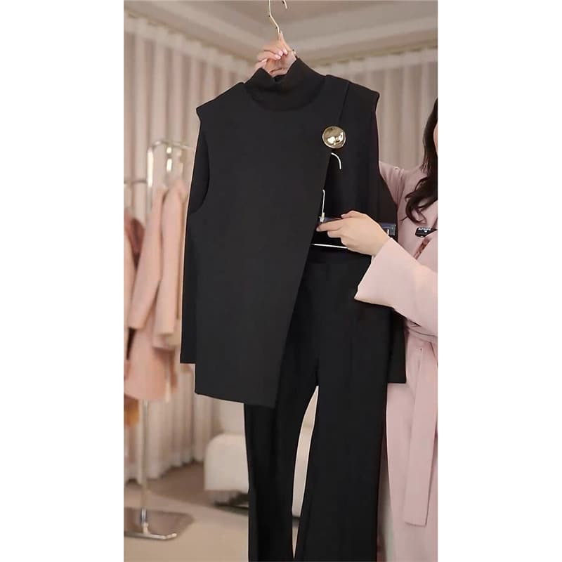 Shenzhen Nanyou European-style Chic and Edgy Little Chanel-Style Black Vest Three-Piece Set Pants for Women Early Autumn