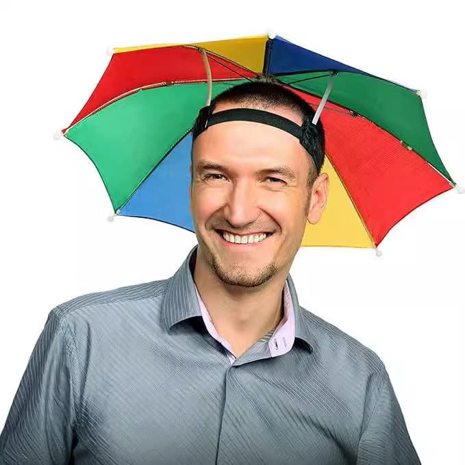 Colorful 53cm Hat Umbrella with Adjustable Headband, Outdoor Rainbow Watermelon Striped Fishing Umbrella