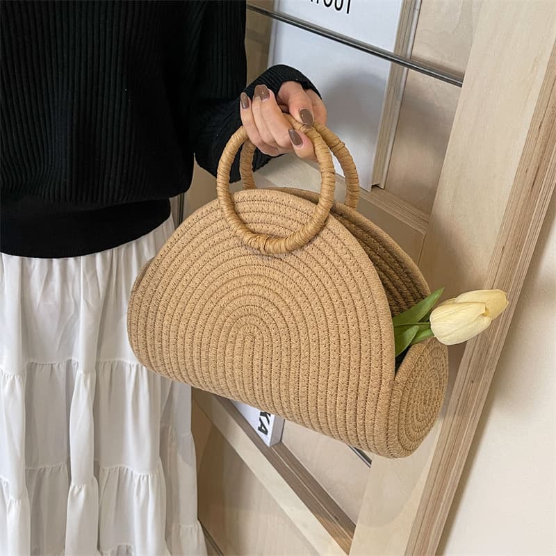 Korean-style Simple Handbag for Women 2026 New Summer Fashion Woven Cotton Rope Bag High-End Niche Tote Bag