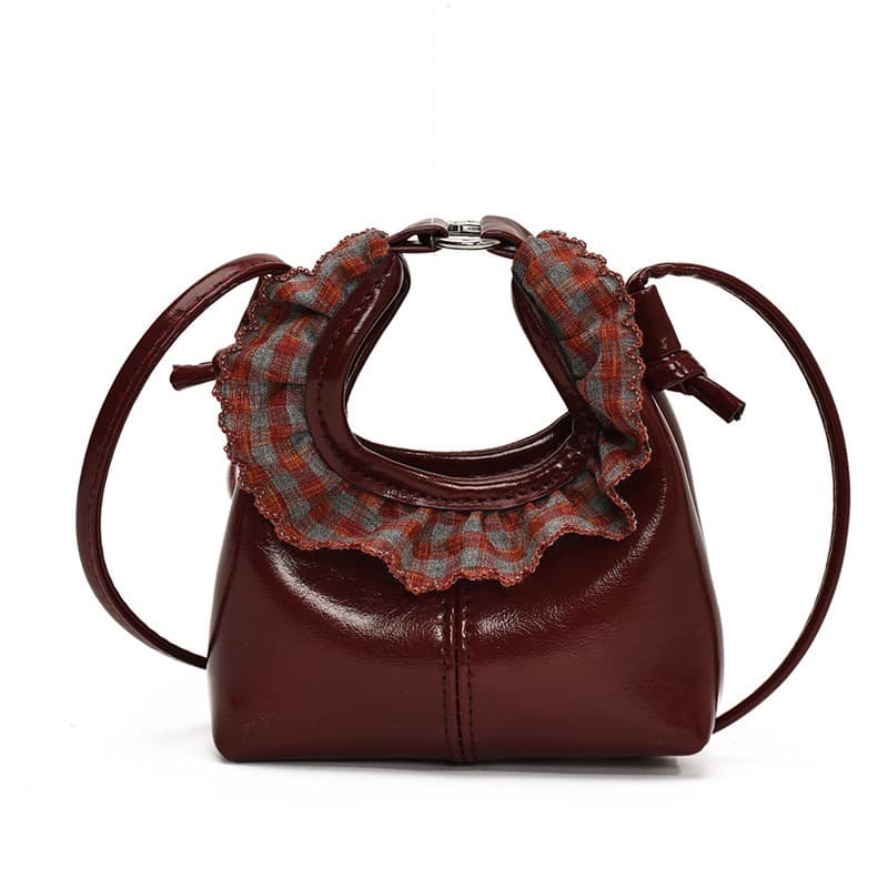 Cross-Border Trendy Women's Oil Leather Handbag Fashion Mini Cute Niche Design Single Shoulder Crossbody Bag Lipstick Earphone Bag