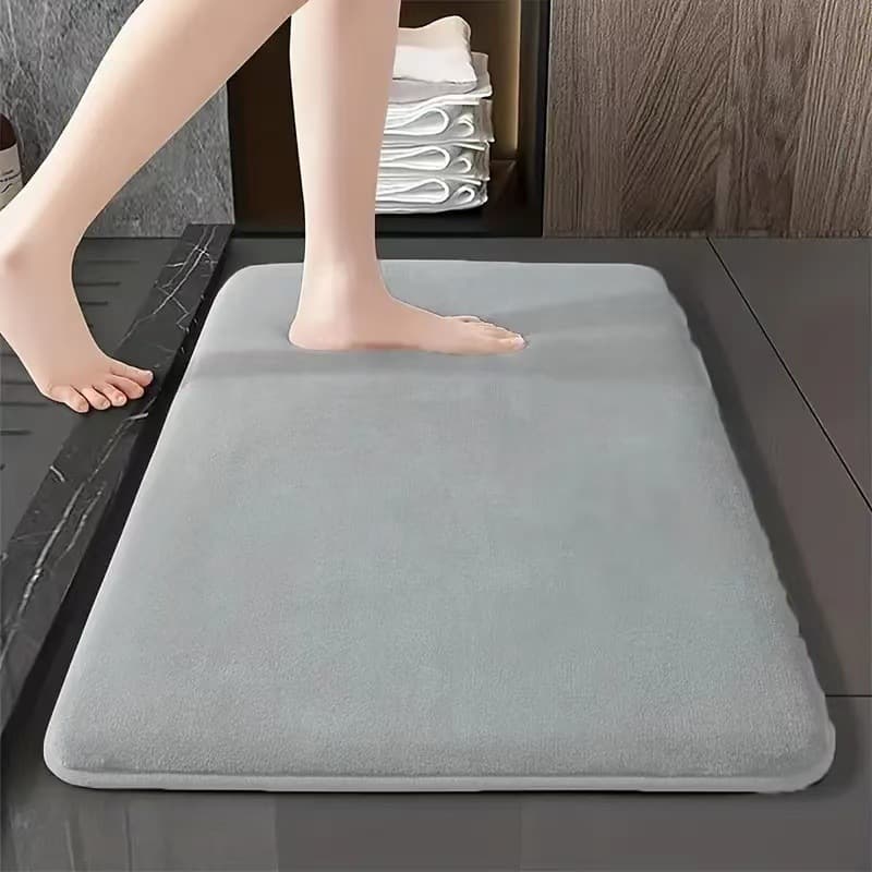 Temu Solid Coral Fleece Bathroom Door Mat, Water-Absorbing Foot Mat, Stain-Resistant, Non-Slip Bathroom Mat