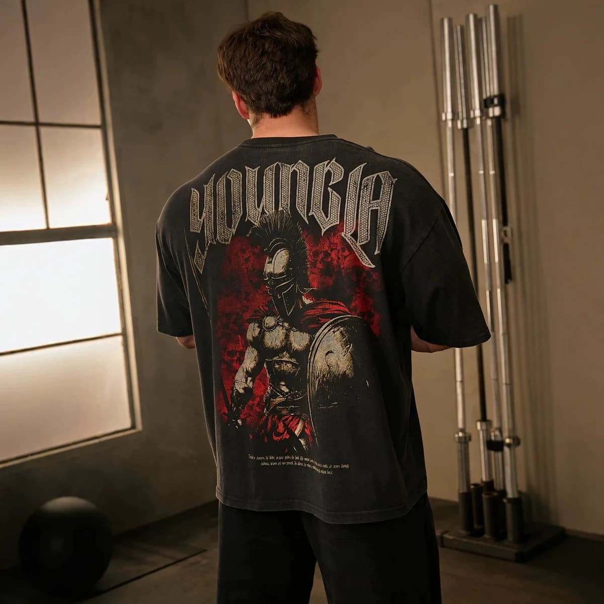 YOUNGLA x Axel Martinez Men's Oversized T-Shirt, Muscle Sports Fitness Printed Casual Short Sleeve