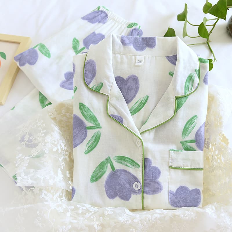 New Women's Loose Cotton Loungewear Set Women's Gauze Cotton Pajamas Plus Size Sleepwear Home Clothes