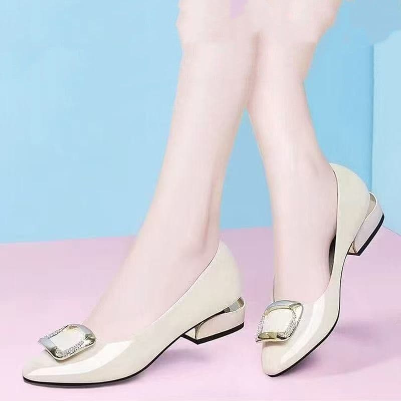 Soft Leather Work Shoes for Women 2026 New Style, Versatile Mid-Heel Flats with Chunky Heel, Shallow Mouth, Professional Mother Shoes