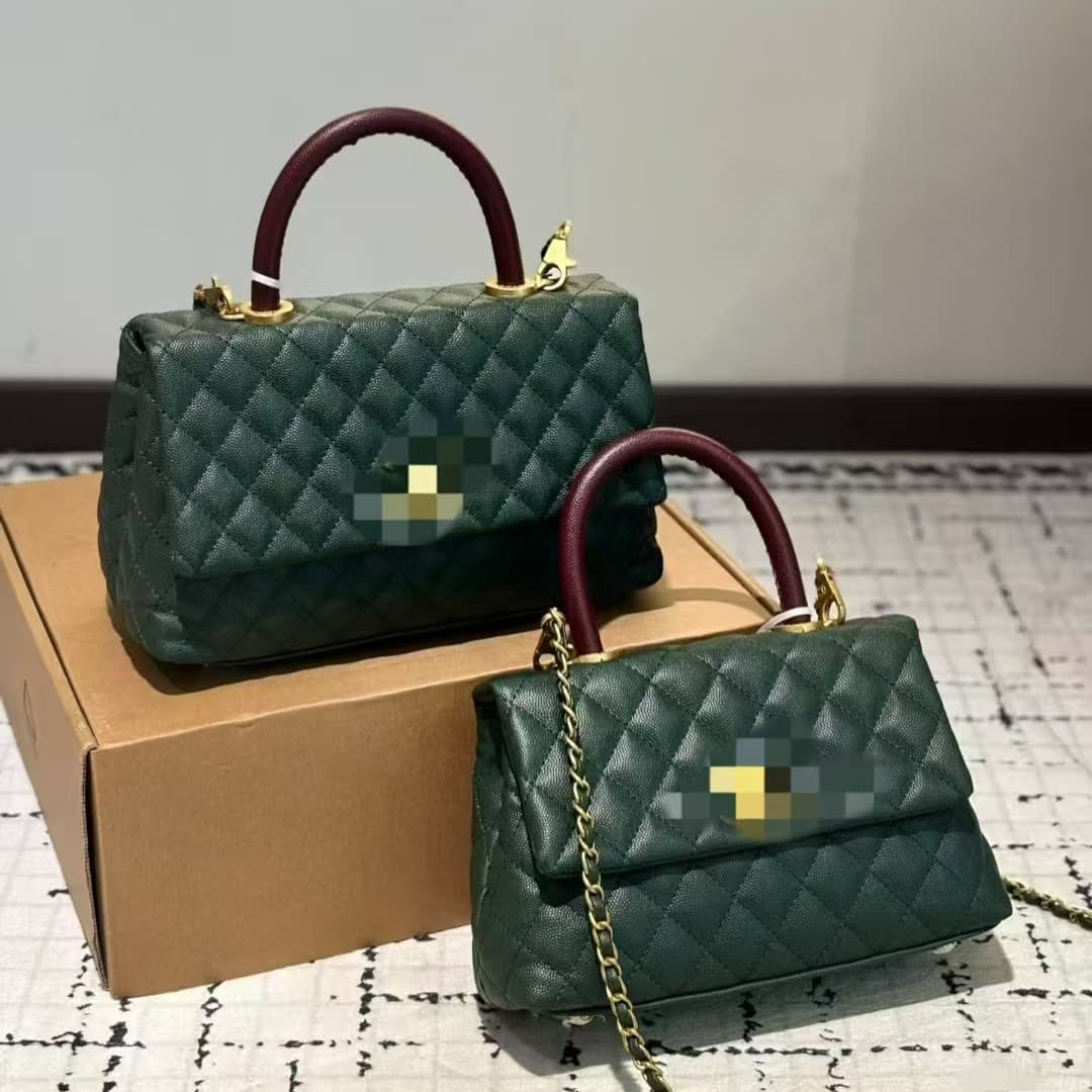 Foreign Trade Xiangjia Caviar Handie Top Handle Flap Bag Genuine Leather Small Fragrance Style Diamond Quilted Chain Bag Fashion Shoulder Bag