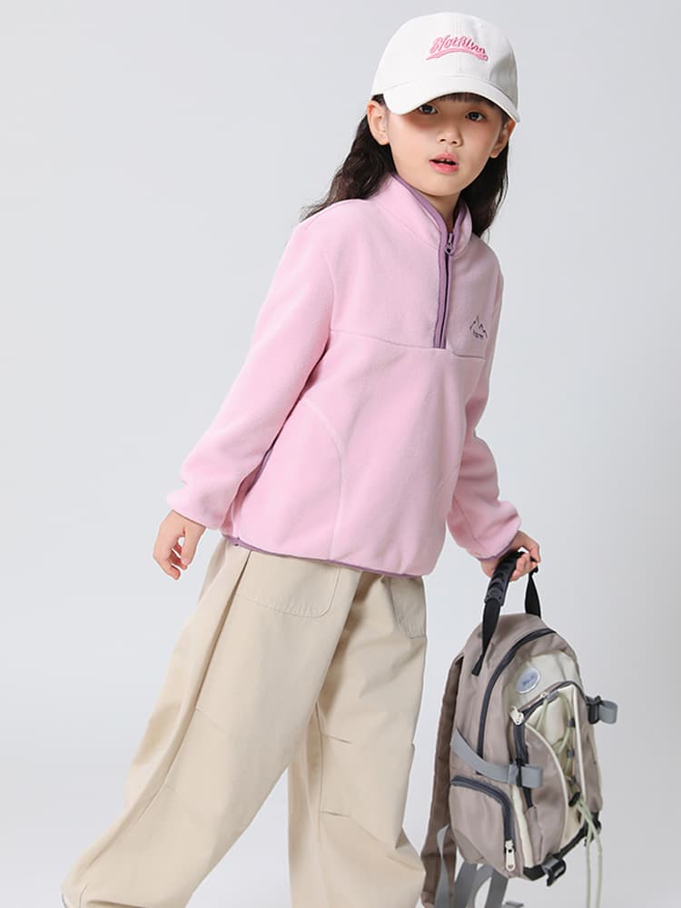 Girls Stand Collar Sweatshirt Winter Color Block Boys Double-Sided Fleece Warm Zip-Up Top Children Pullover Jacket