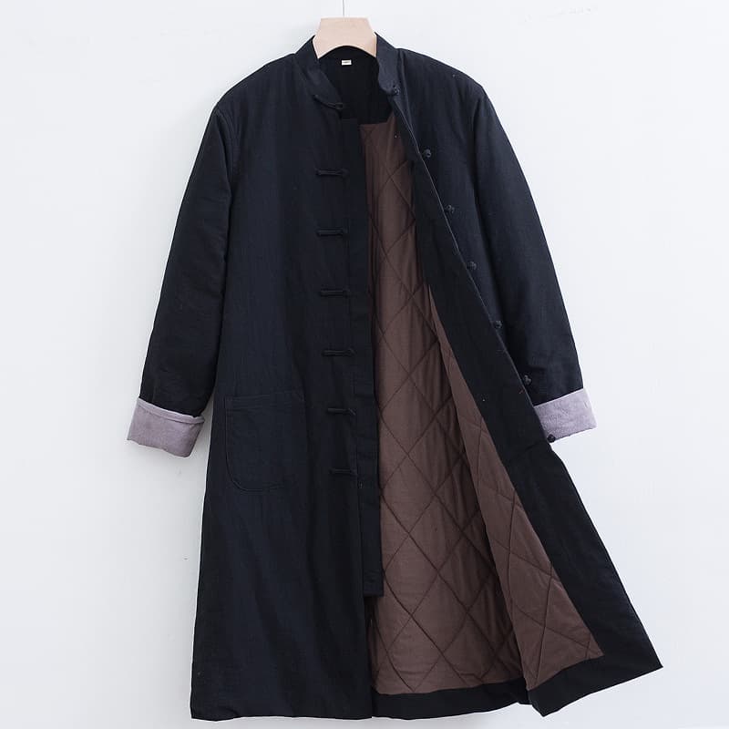 Winter Chinese Style Mid-Length Cotton Coat, Chinese Style Men's Clothing, Youth and Middle-aged Thickened Warm Jacket, Tang Suit Cotton Padded Coat
