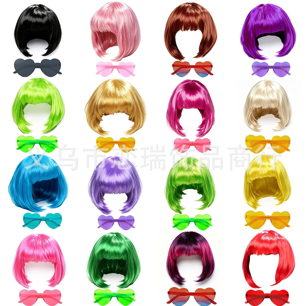 Popular COS party ladies bob wig set Halloween love glasses tutu skirt short hair wholesale