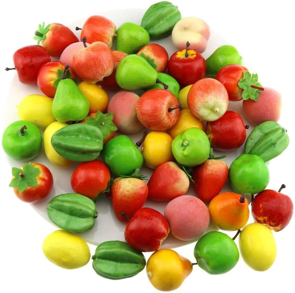 Simulated miniature fruits and vegetables: red apples, green apples, peaches, and foam apples – kindergarten early education props