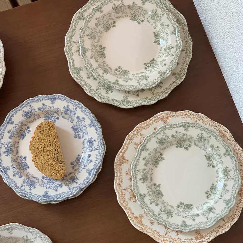 Ins French Vintage Pastoral Lace Ceramic Plate, Western Food Vintage Lace Plate, High-Aesthetic Steak Plate