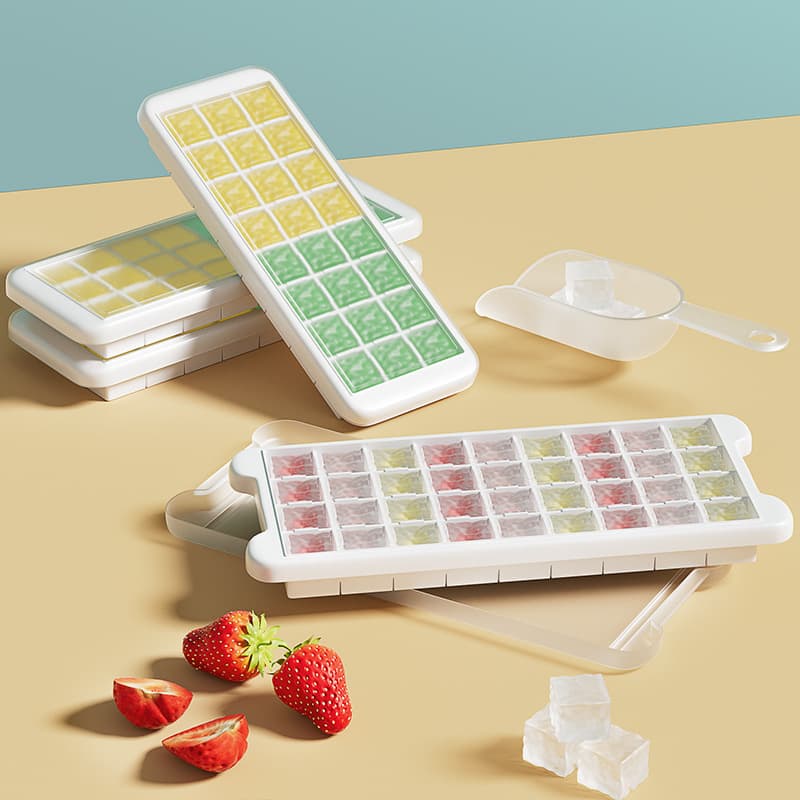 TPR Ice Cube Tray Household Ice Maker Mold with Lid, Large Capacity Press Ice Mold, 24 Grids / 36 Grids